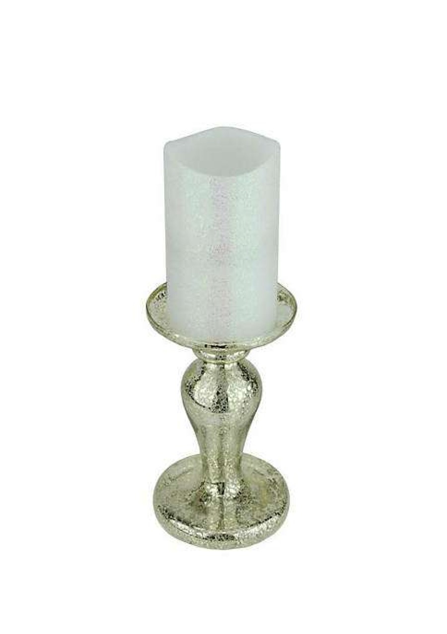 Home * | Brand New Roman 7 Battery Operated Iridescent Flameless Pillar Candle With Silver Stand White