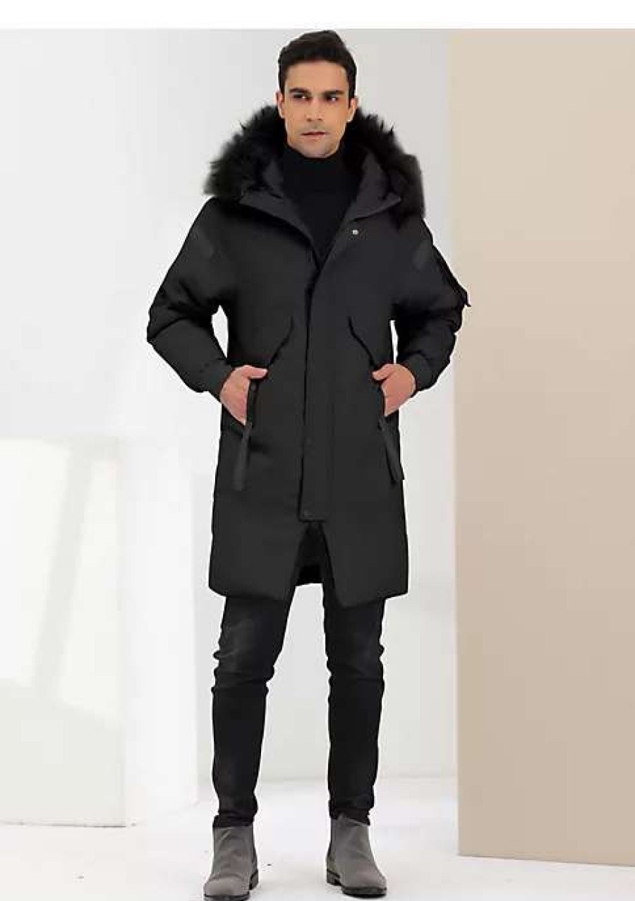 Men * | Best Deal Lars Amadeus Men'S Puffer Coat Windbreaker Heavyweight Faux Fur Hooded Parka Jacket