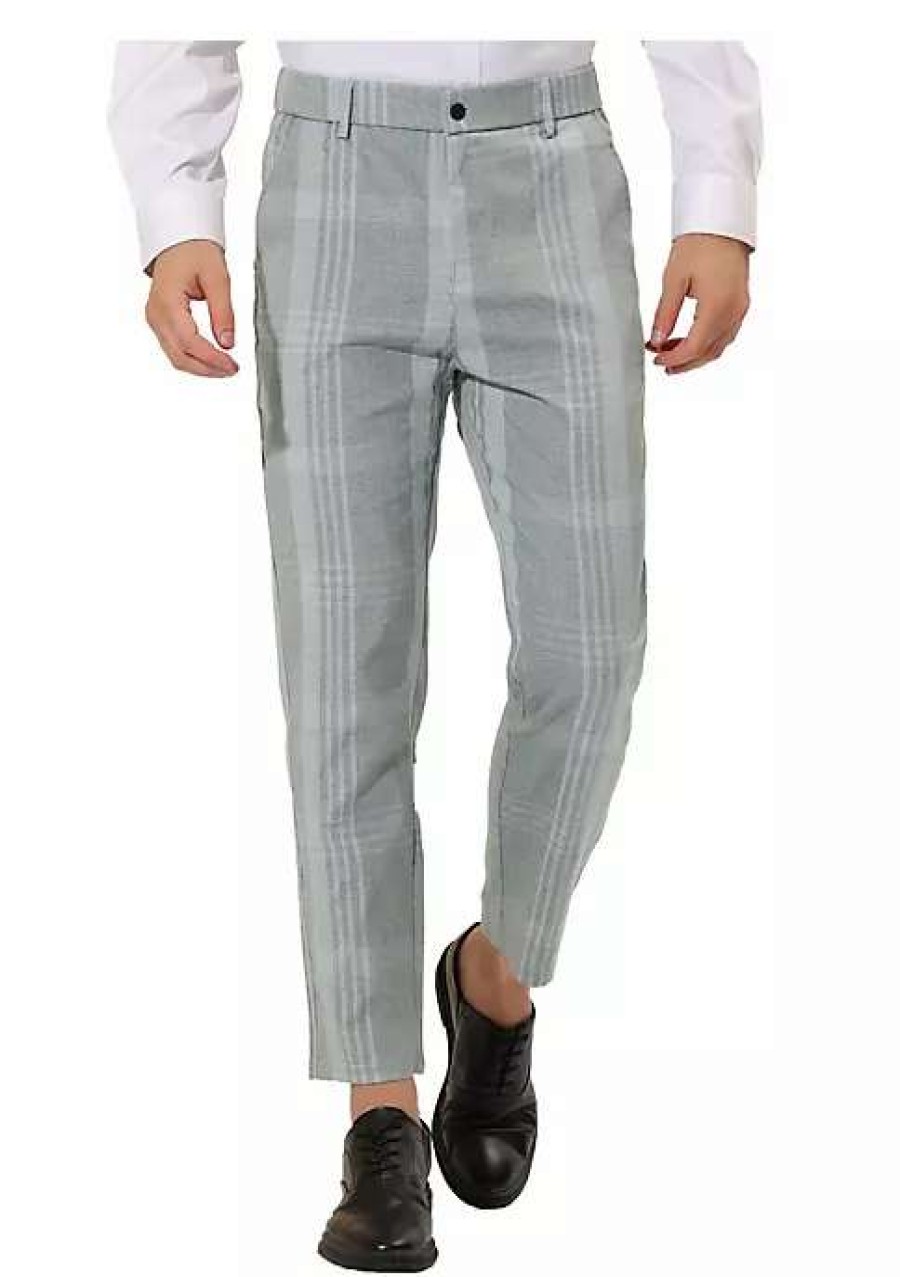 Men * | Brand New Lars Amadeus Men'S Business Plaid Printed Slim Fit Flat Front Checked Dress Pants