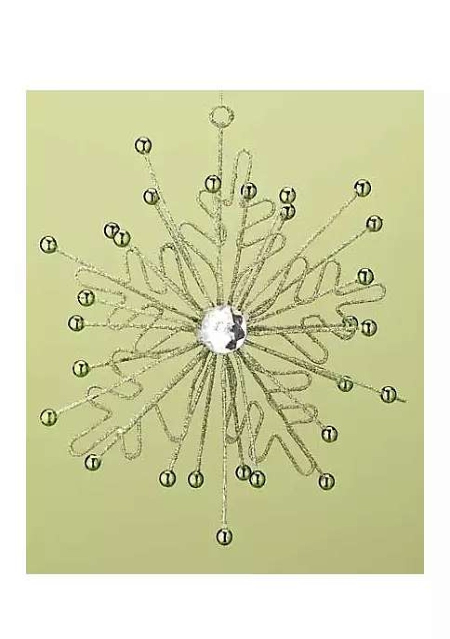 Home * | Discount Roman 7.75 And Gold Glittered Beaded Snowflake Starburst Christmas Ornament Green