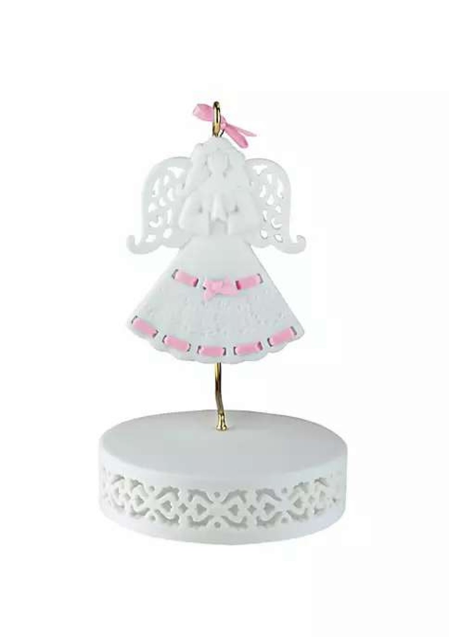 Home * | New Roman Pink Ribbon Porcelain Angel Ornament With Hanger And Base #46721G White