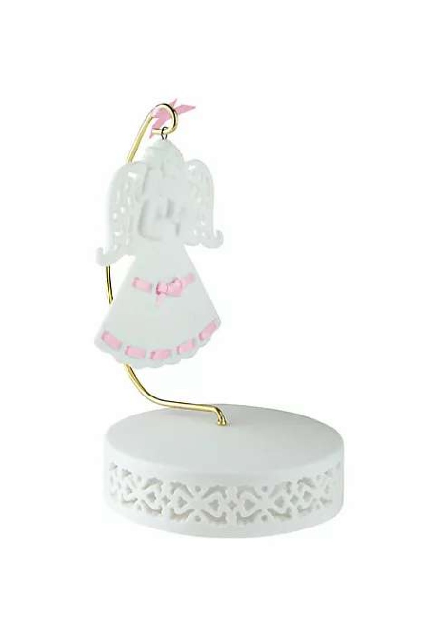 Home * | New Roman Pink Ribbon Porcelain Angel Ornament With Hanger And Base #46721G White