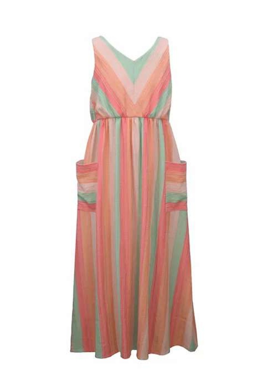 Kids * | Wholesale Bonnie Jean Girls 7-16 Striped Maxi Dress Coral