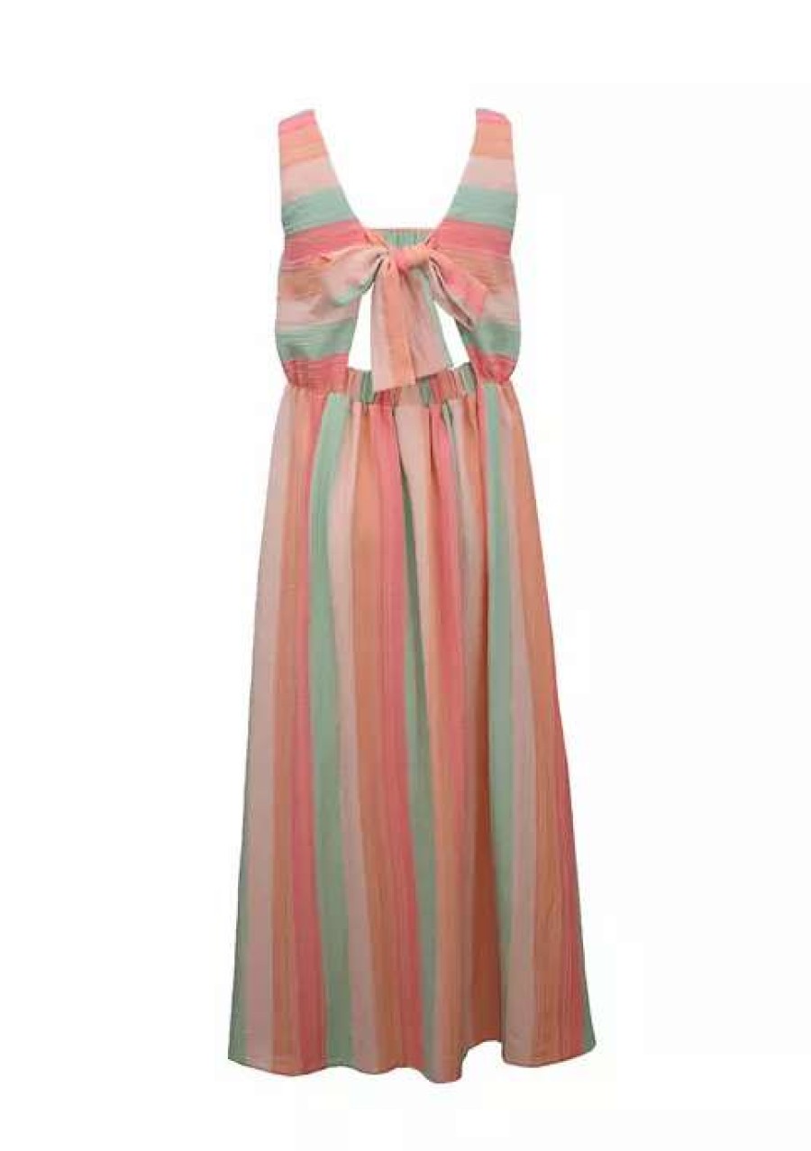 Kids * | Wholesale Bonnie Jean Girls 7-16 Striped Maxi Dress Coral