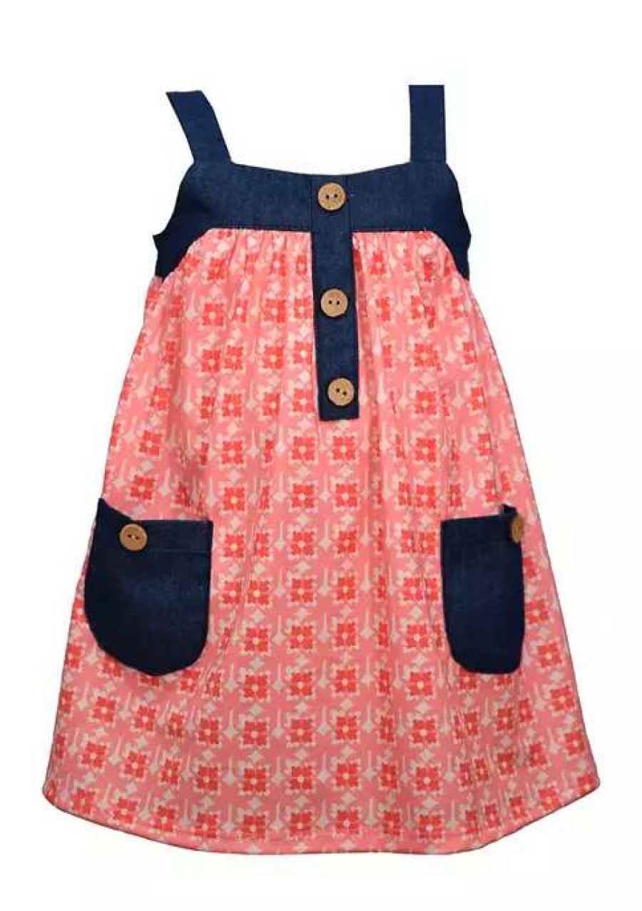 Kids * | Best Pirce Bonnie Jean Girls 4-6X To Denim Trim Dress Coral