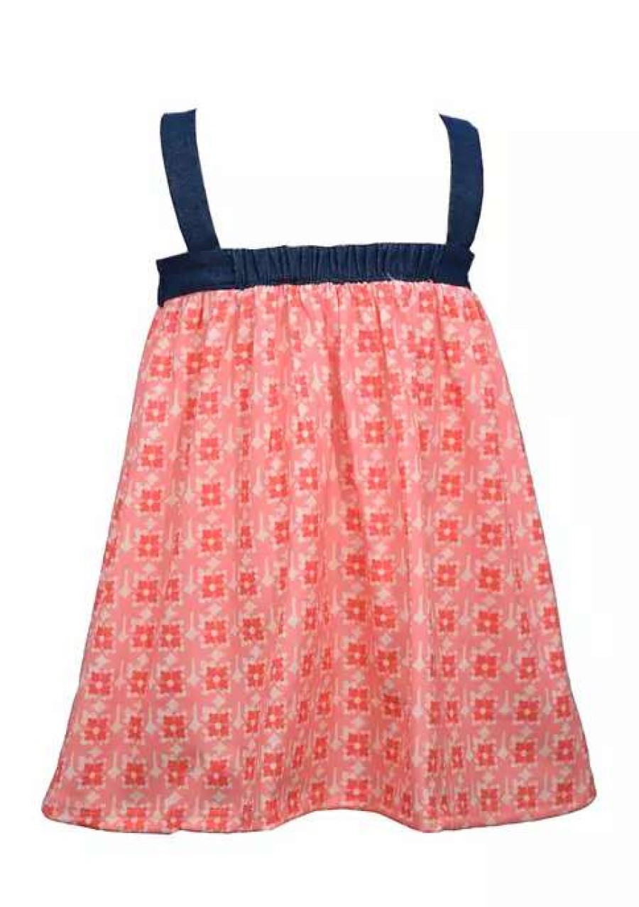 Kids * | Best Pirce Bonnie Jean Girls 4-6X To Denim Trim Dress Coral