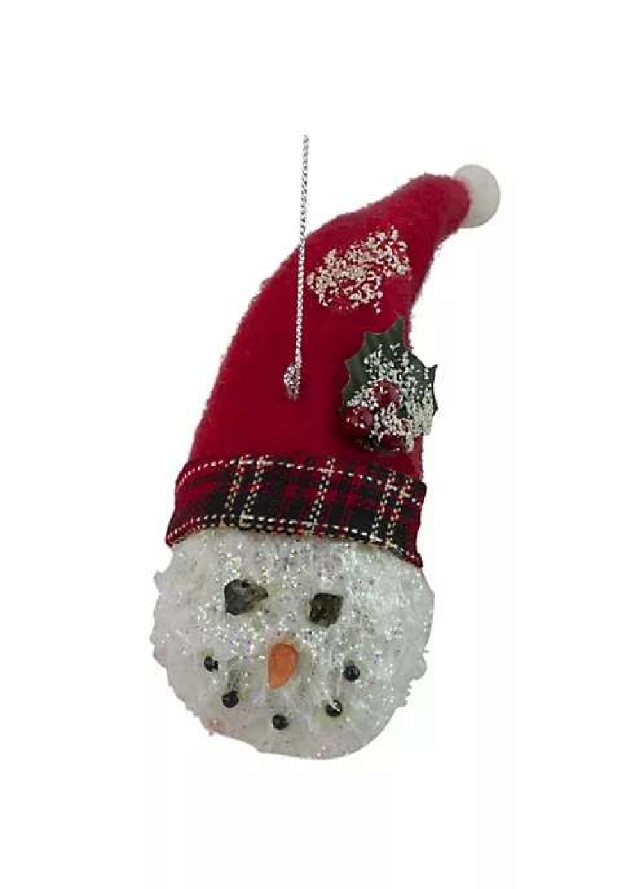 Home * | Best Sale Roman 5 And White Twas The Night Snowman Head With Plaid Hat Christmas Ornament Red