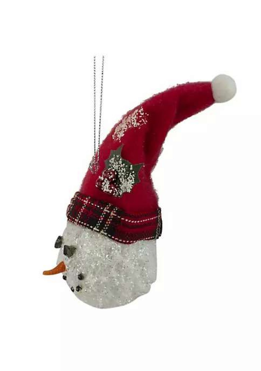 Home * | Best Sale Roman 5 And White Twas The Night Snowman Head With Plaid Hat Christmas Ornament Red