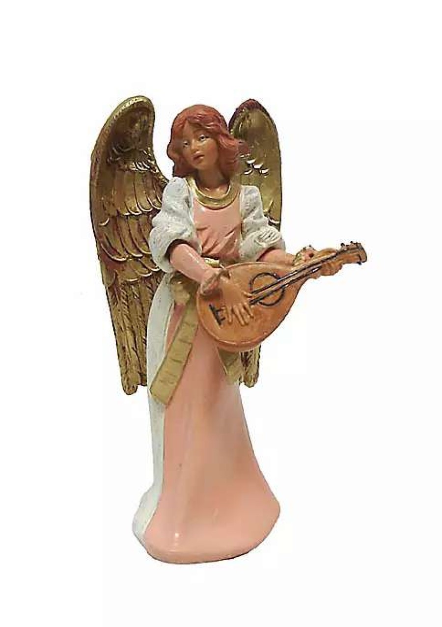 Home * | New Roman 6 And Gold Eva Angel With Mandolin Christmas Nativity Figurine Pink