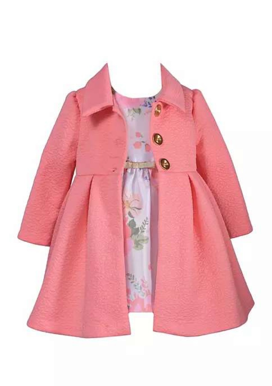 Kids * | Top 10 Bonnie Jean Baby Girls Long Sleeve Floral Coat Dress Coral