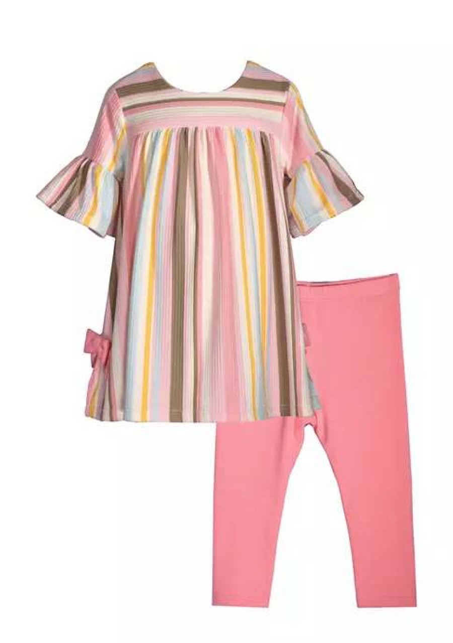 Kids * | Hot Sale Bonnie Jean Girls 4-6X 3/4 Sleeve Striped Top And Leggings Set Multi