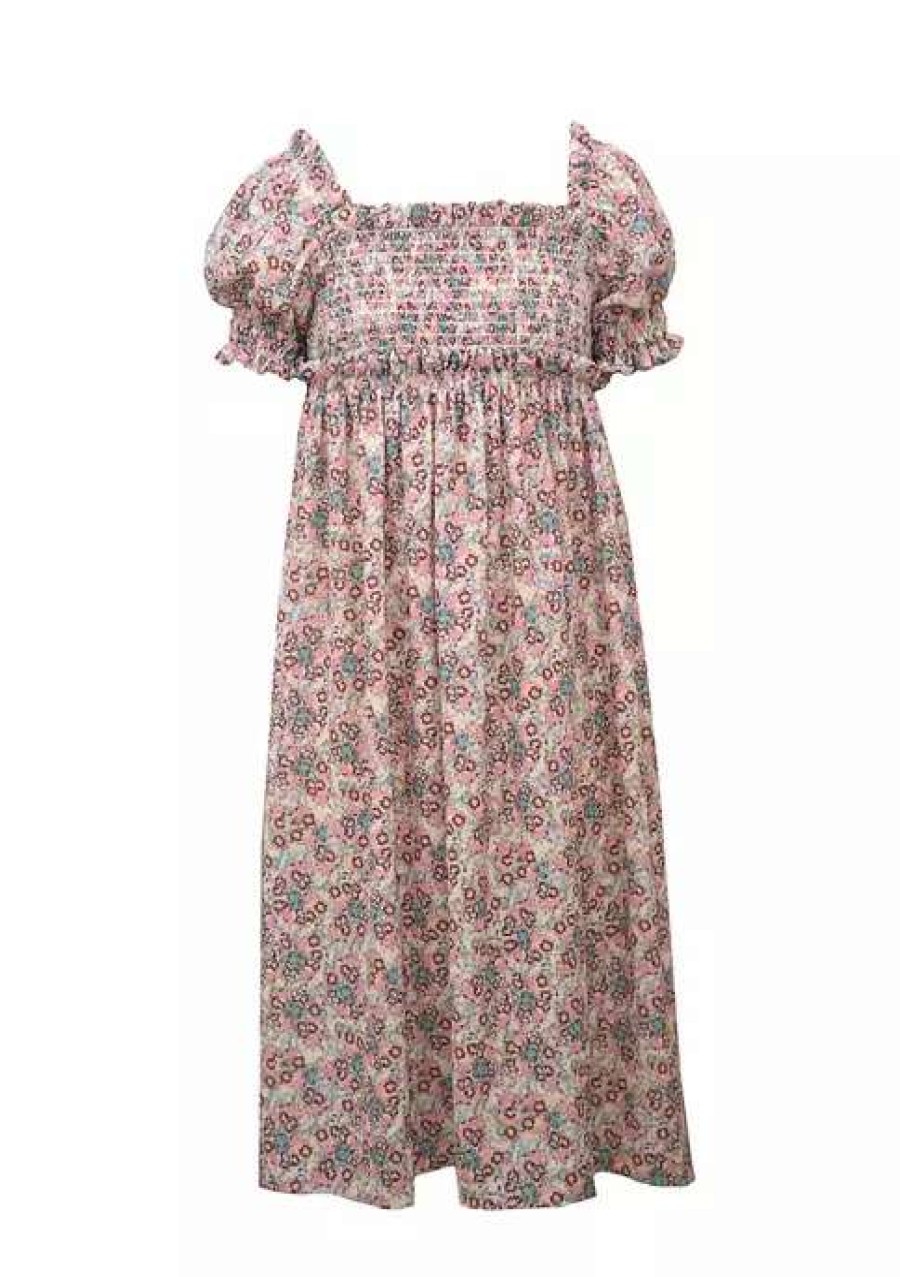 Kids * | Cheapest Bonnie Jean Girls 7-16 Puff Sleeve Peasant Dress Brown