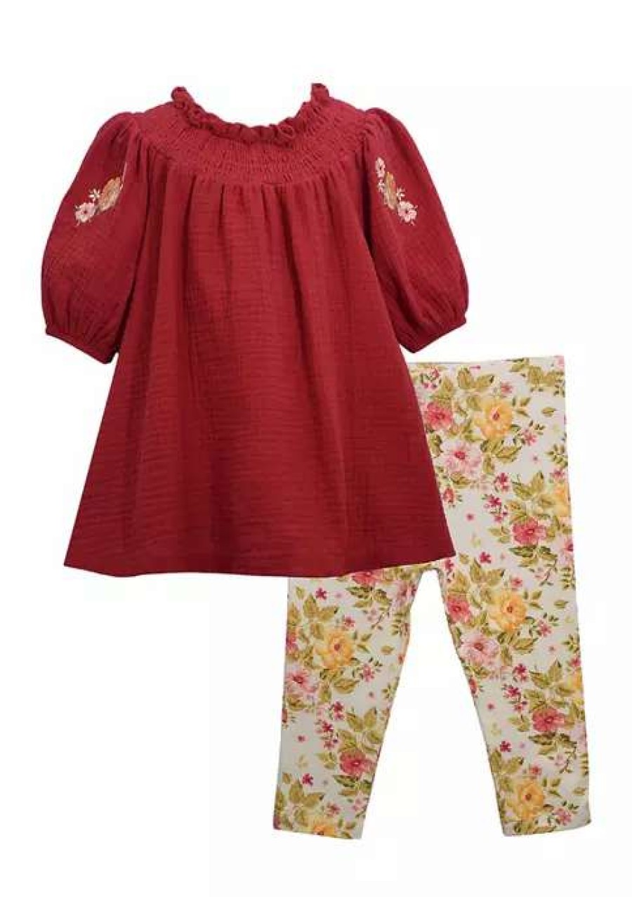 Kids * | Best Reviews Of Bonnie Jean Toddler Girls Floral Set Wine