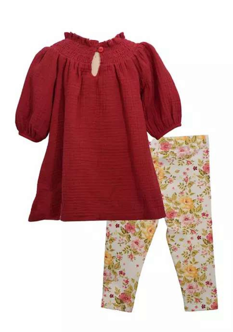 Kids * | Best Reviews Of Bonnie Jean Toddler Girls Floral Set Wine