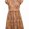 Kids * | Budget Bonnie Jean Girls 7-16 Short Puff Sleeve Floral Print Dress Mustard