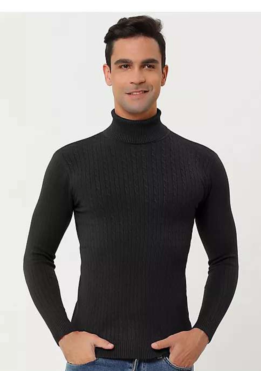 Men * | Top 10 Lars Amadeus Men'S Turtleneck Sweaters Winter Ribbed Cable Slim Fit Knit Pullover Sweater