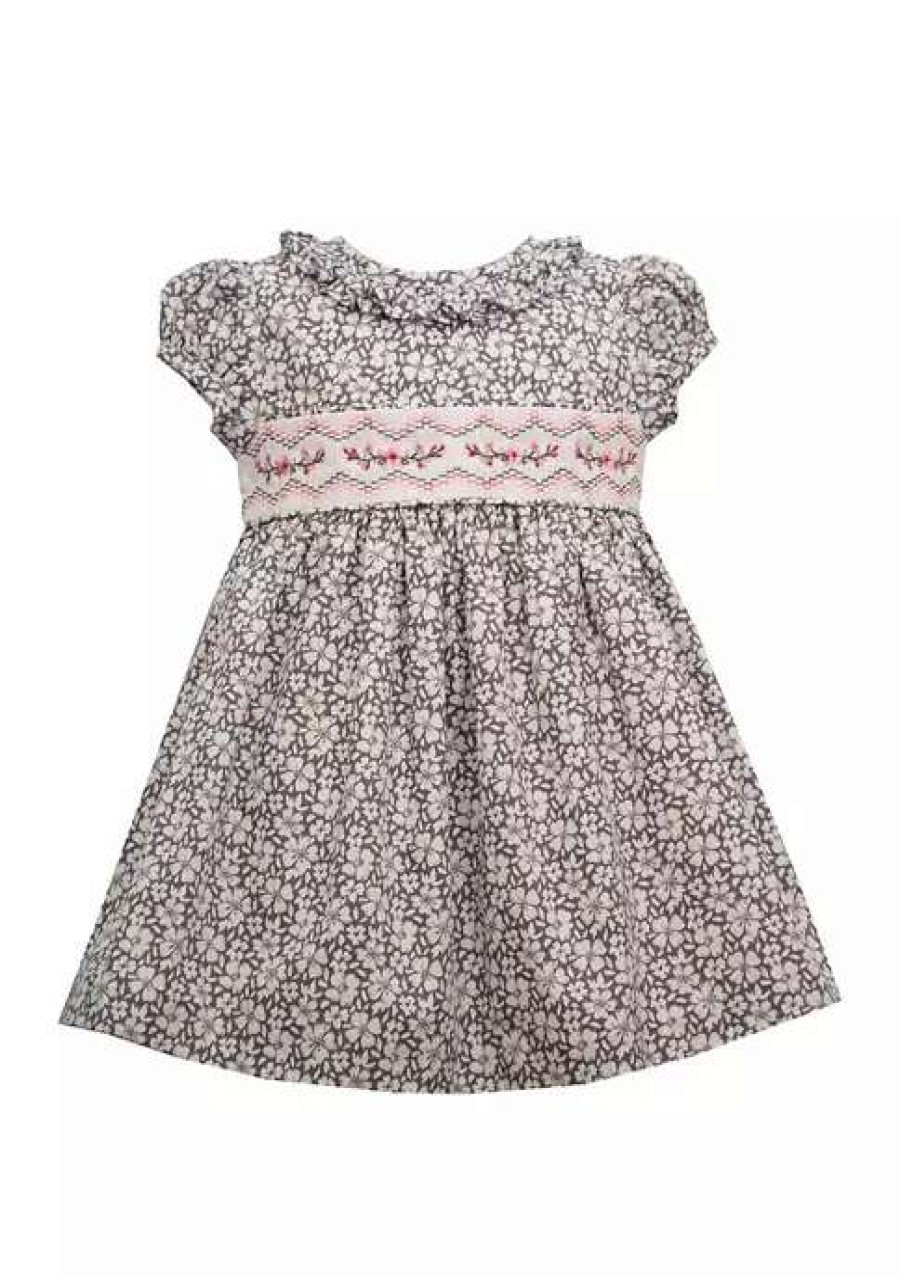 Kids * | Cheap Bonnie Jean Toddler Girls Puff Sleeve Ruffle Neck Floral Poplin Dress Grey