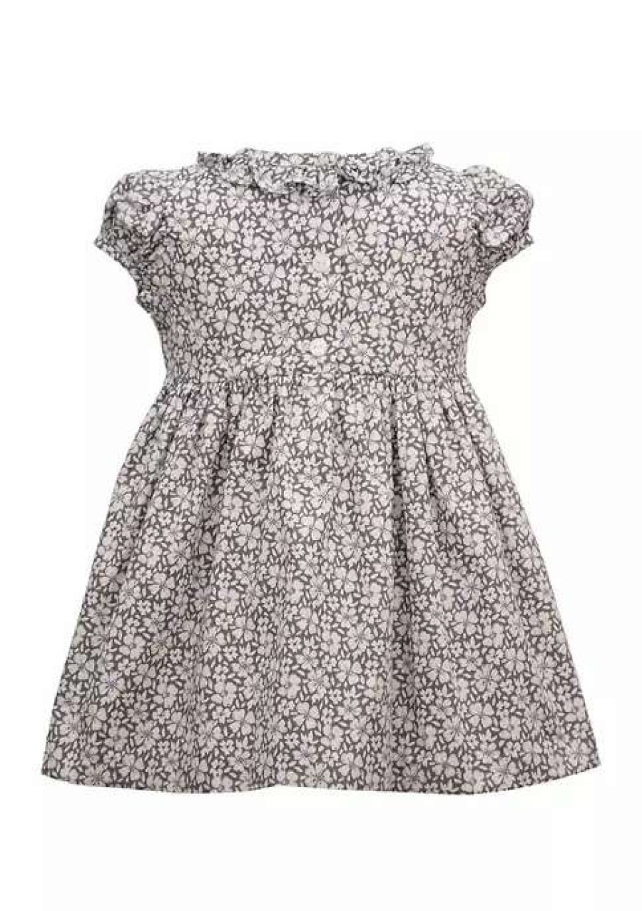 Kids * | Cheap Bonnie Jean Toddler Girls Puff Sleeve Ruffle Neck Floral Poplin Dress Grey