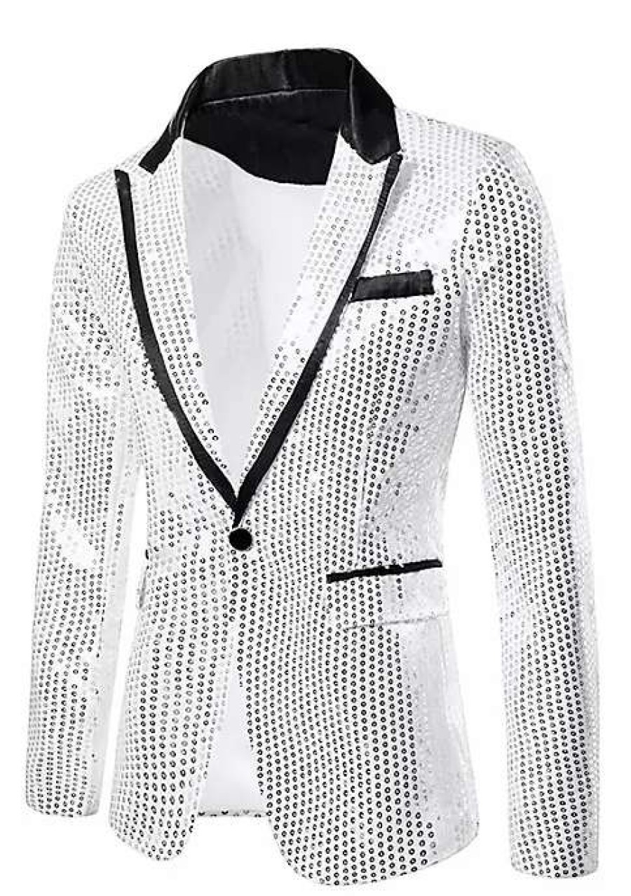 Men * | Coupon Lars Amadeus Men'S Halloween Shiny Sequins Suit Jacket Wedding Party Prom Sparkly One Button Blazer