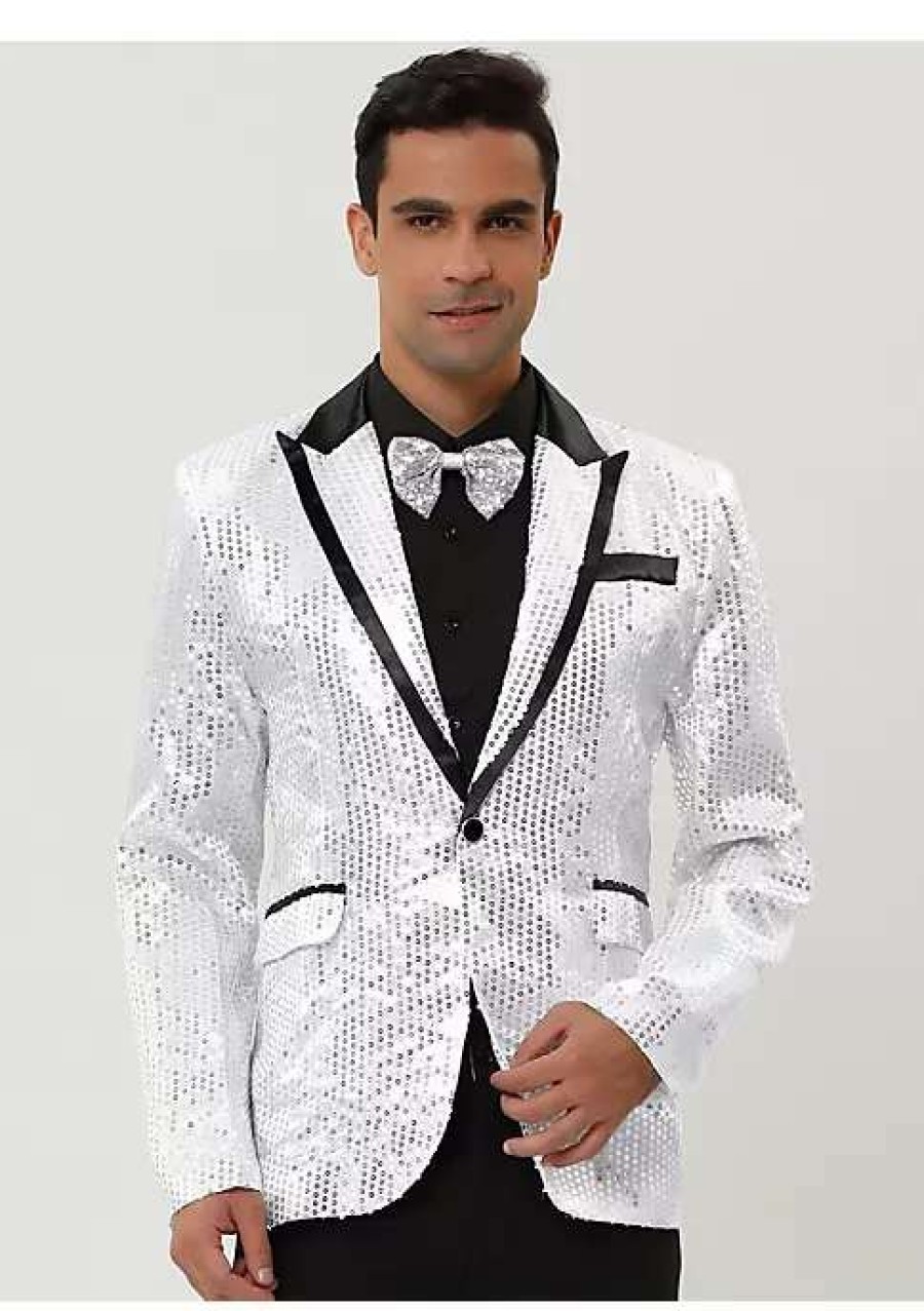 Men * | Coupon Lars Amadeus Men'S Halloween Shiny Sequins Suit Jacket Wedding Party Prom Sparkly One Button Blazer