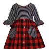 Kids * | New Bonnie Jean Baby Girls 3/4 Sleeve Knit Plaid Babydoll Dress Red