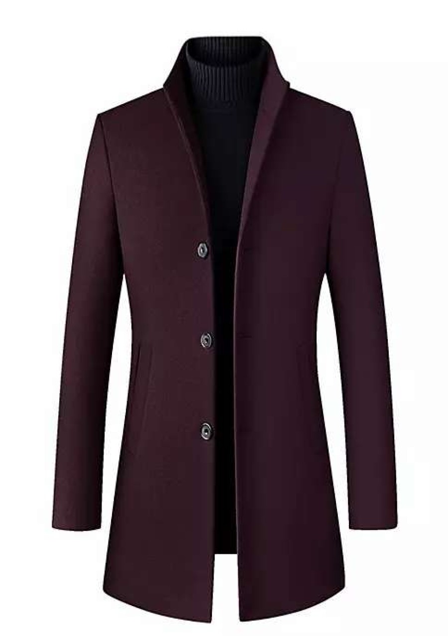 Men * | Outlet Lars Amadeus Men'S Trench Coat Winter Stand Collar Single Breasted Wool Blend Pea Coat Overcoat Red