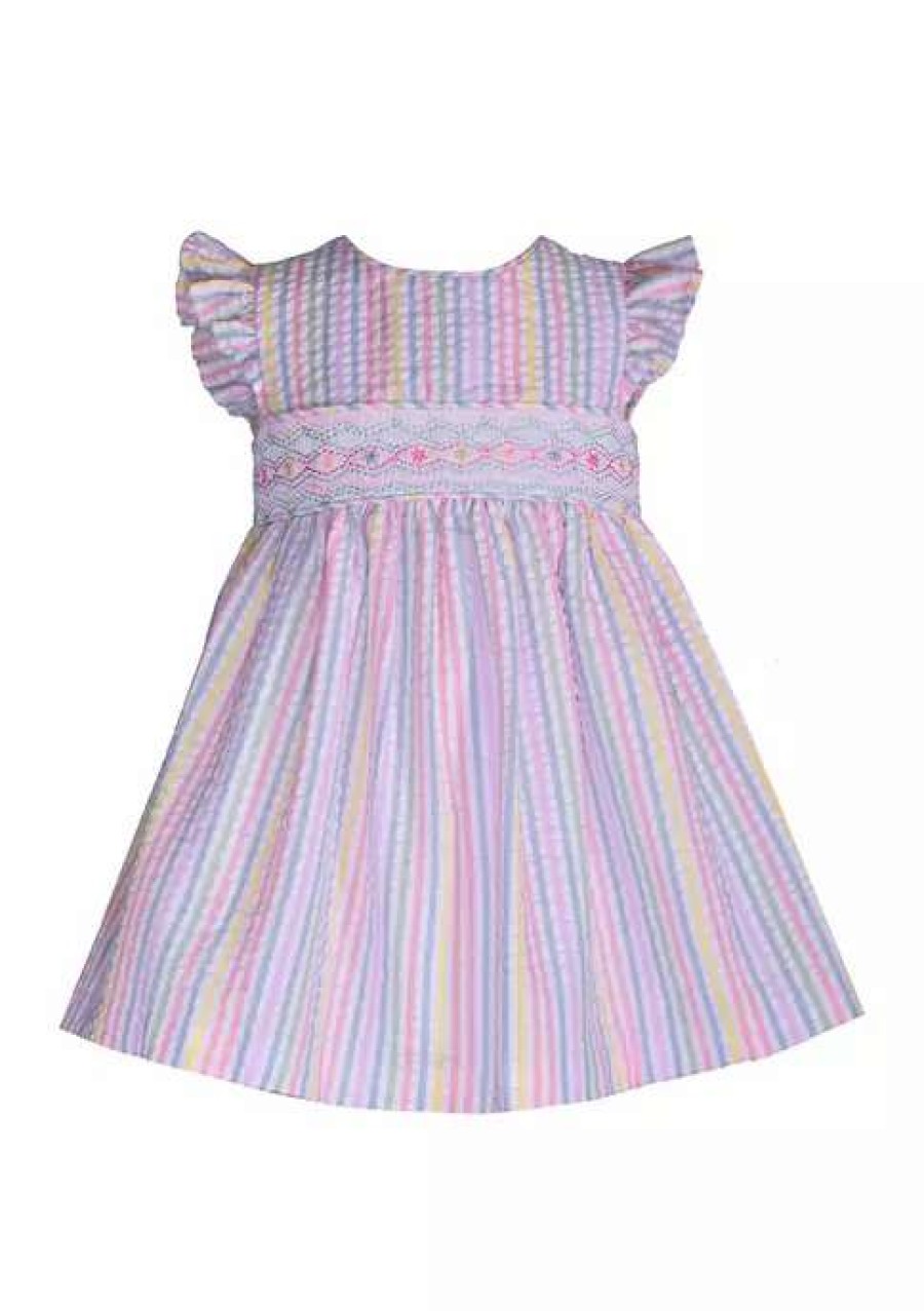 Kids * | Promo Bonnie Jean Baby Girls Short Sleeve Rainbow Smocked Dress Multi