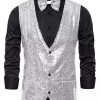 Men * | Budget Lars Amadeus Men'S Sequin Shiny Slim Fit Vest Sleeveless Suit Waistcoat Set With Bow Tie