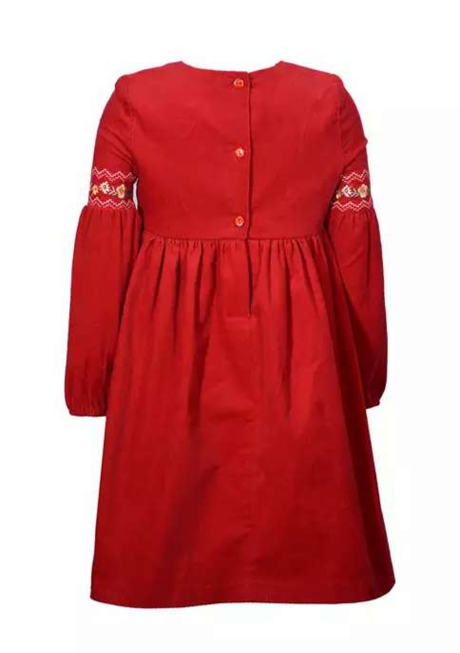 Kids * | New Bonnie Jean 4-6X Girls Long Sleeve Embroidery Corduroy Dress Burgundy