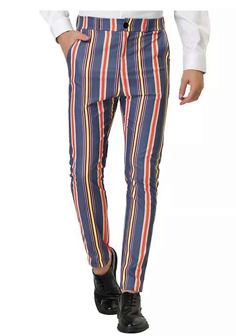 Men * | Cheap Lars Amadeus Men'S Striped Dress Pants Slim Fit Contrast Color Business Trousers