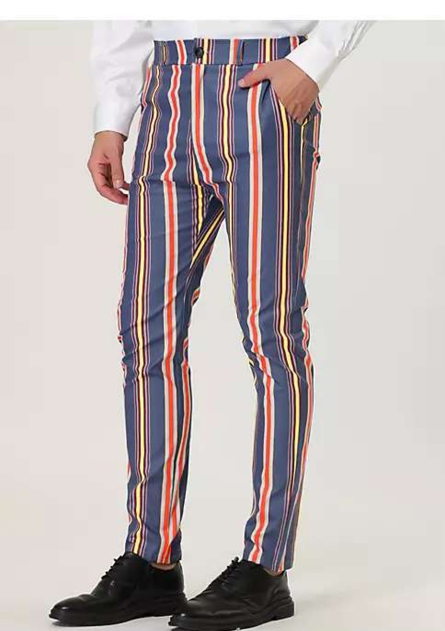 Men * | Cheap Lars Amadeus Men'S Striped Dress Pants Slim Fit Contrast Color Business Trousers