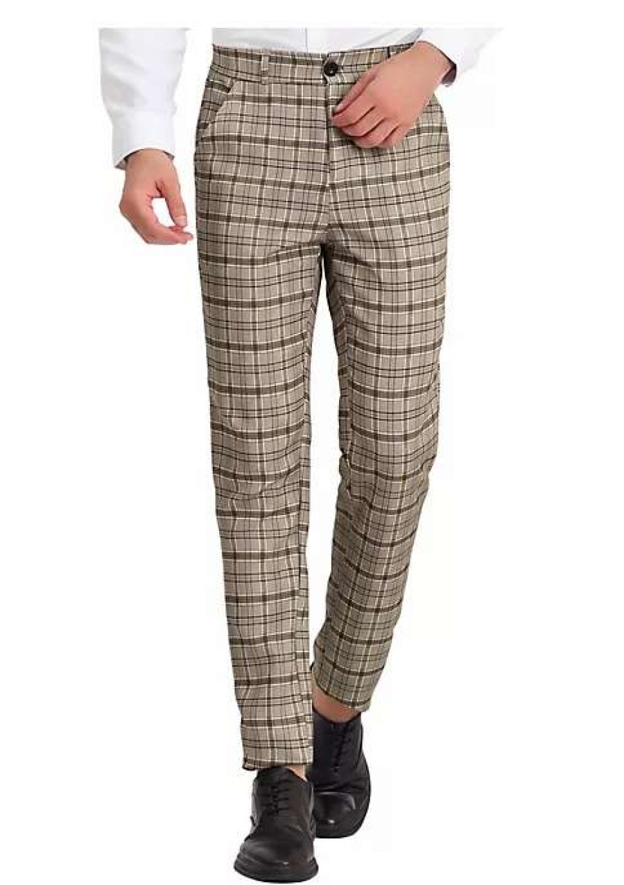 Men * | Best Sale Lars Amadeus Men'S Dress Pants Slim Fit Checked Flat Front Business Plaid Formal Pants