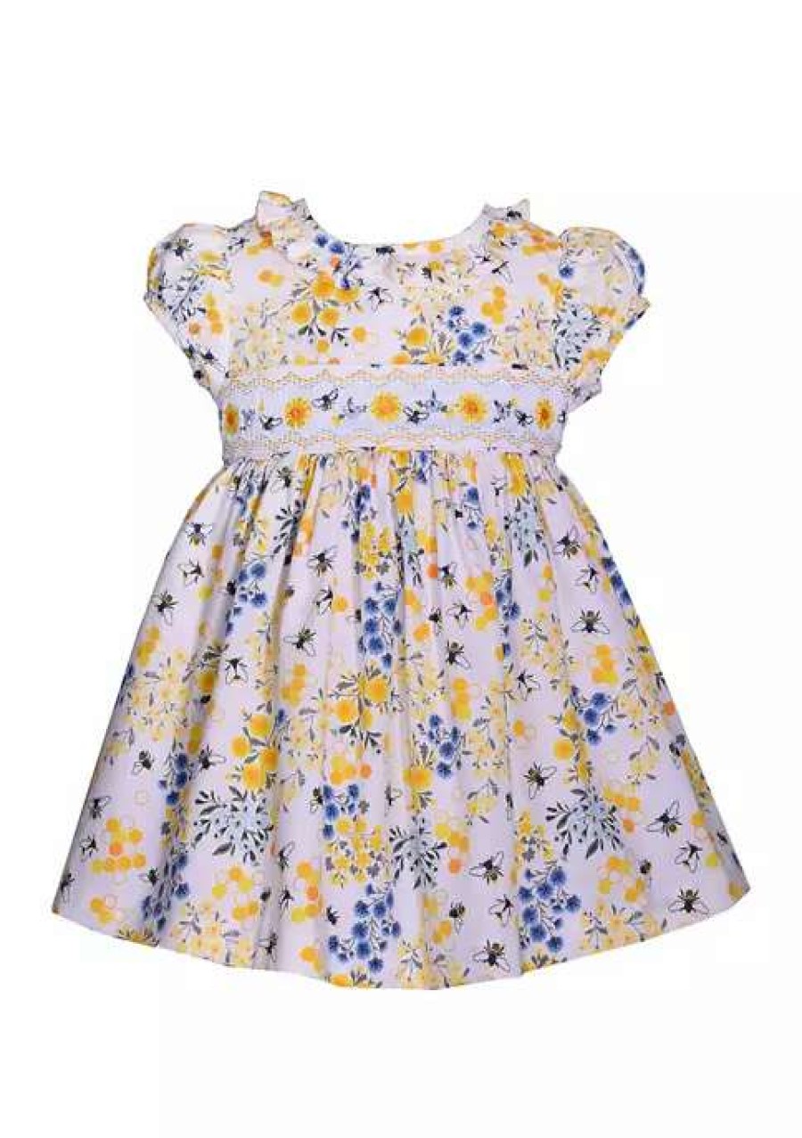 Kids * | Brand New Bonnie Jean Toddler Girls Floral Bee Smocked Dress Yellow