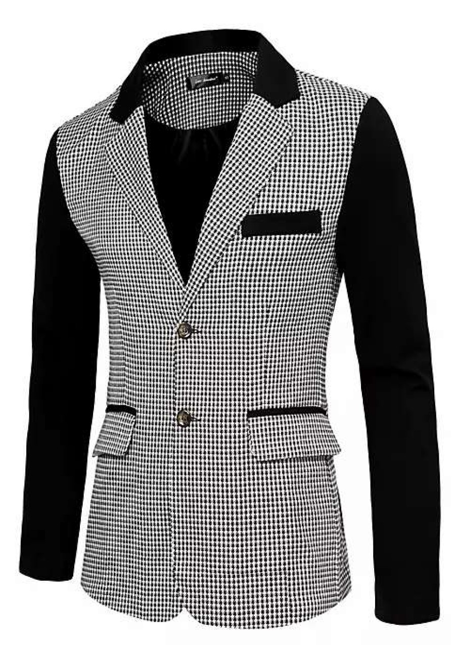 Men * | Promo Lars Amadeus Men'S Casual Sport Coat Pattern Button Up Houndstooth Plaid Blazer