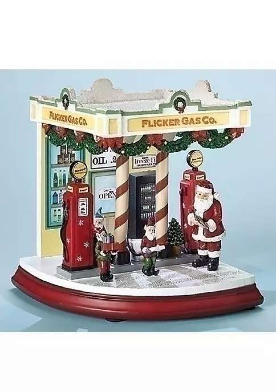 Home * | Brand New Roman 7.25 And White Colo Gas Station With Santa Musical Christmas Figurine Led Lights Red