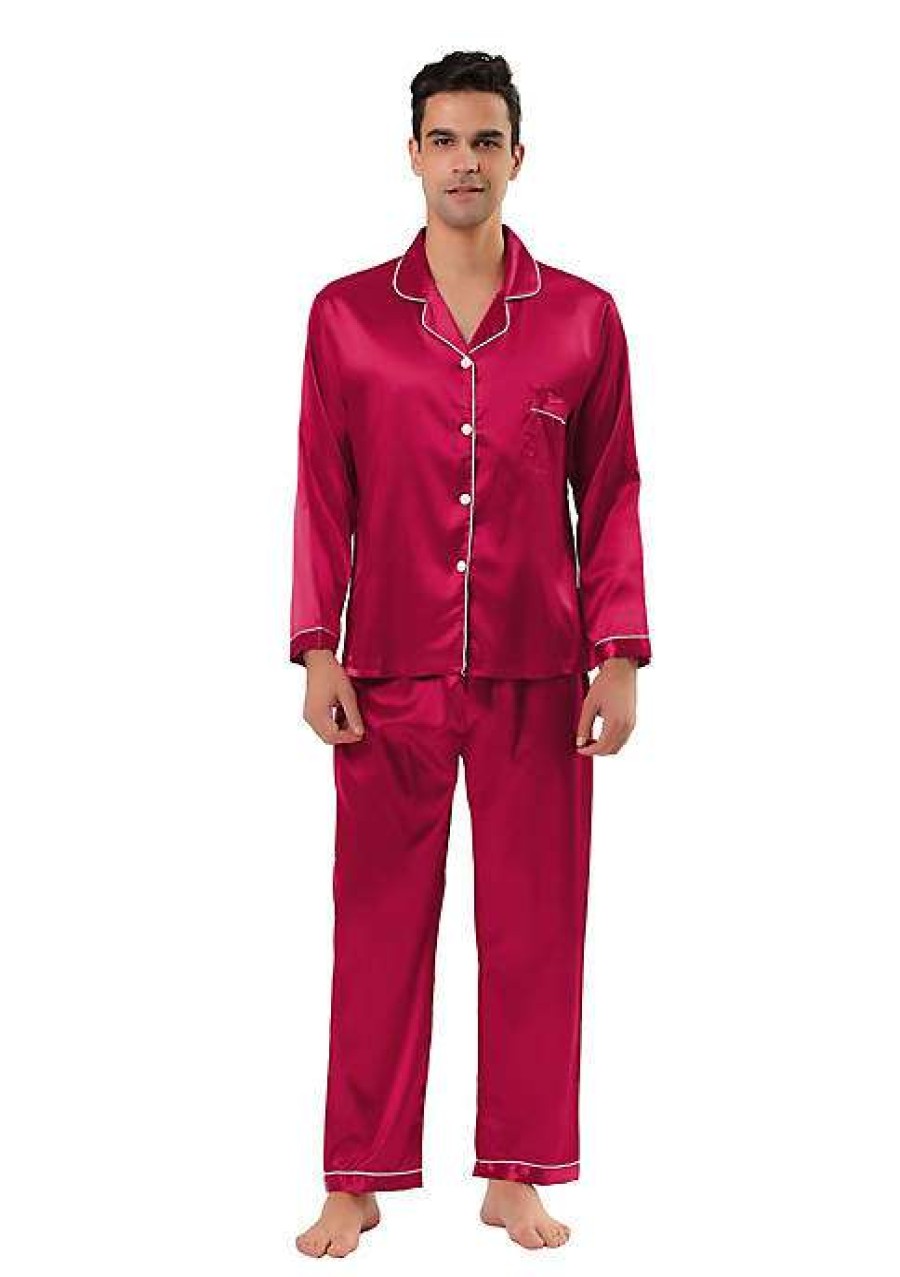 Men * | Cheapest Lars Amadeus Men'S Satin Pajama Sets Long Sleeves Button Down Nightwear Sleepwears Loungewear Pjs