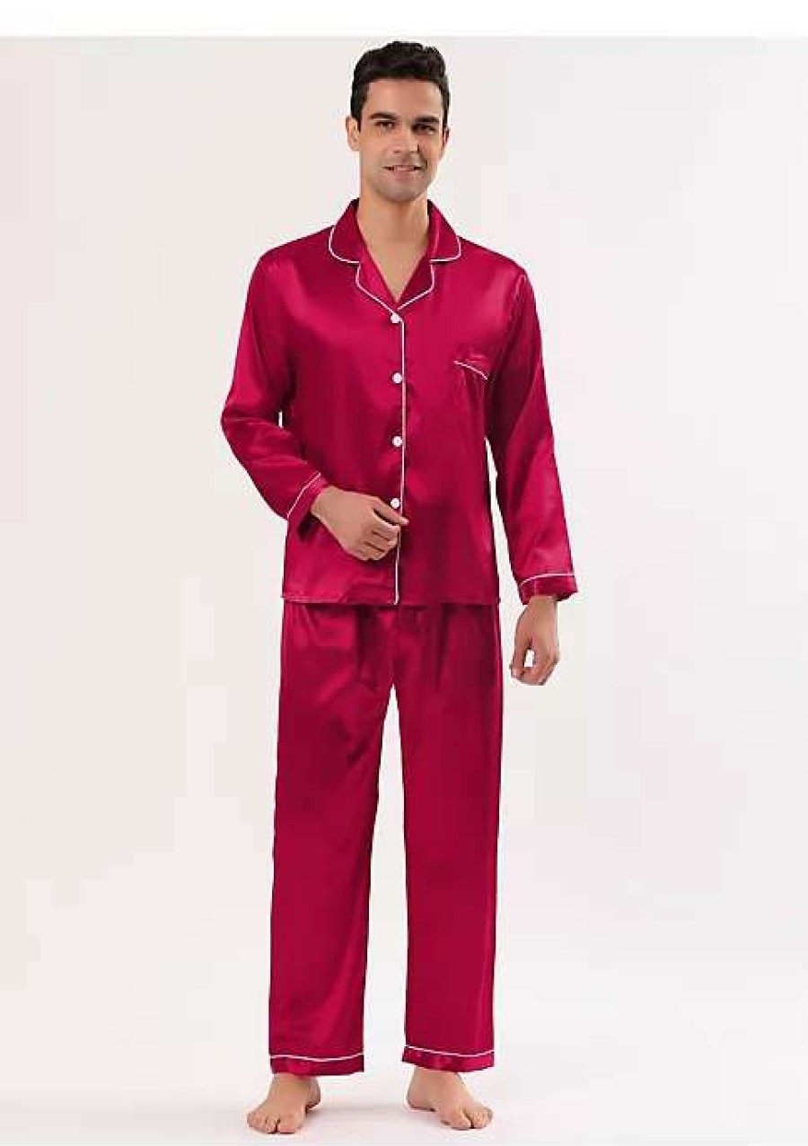 Men * | Cheapest Lars Amadeus Men'S Satin Pajama Sets Long Sleeves Button Down Nightwear Sleepwears Loungewear Pjs