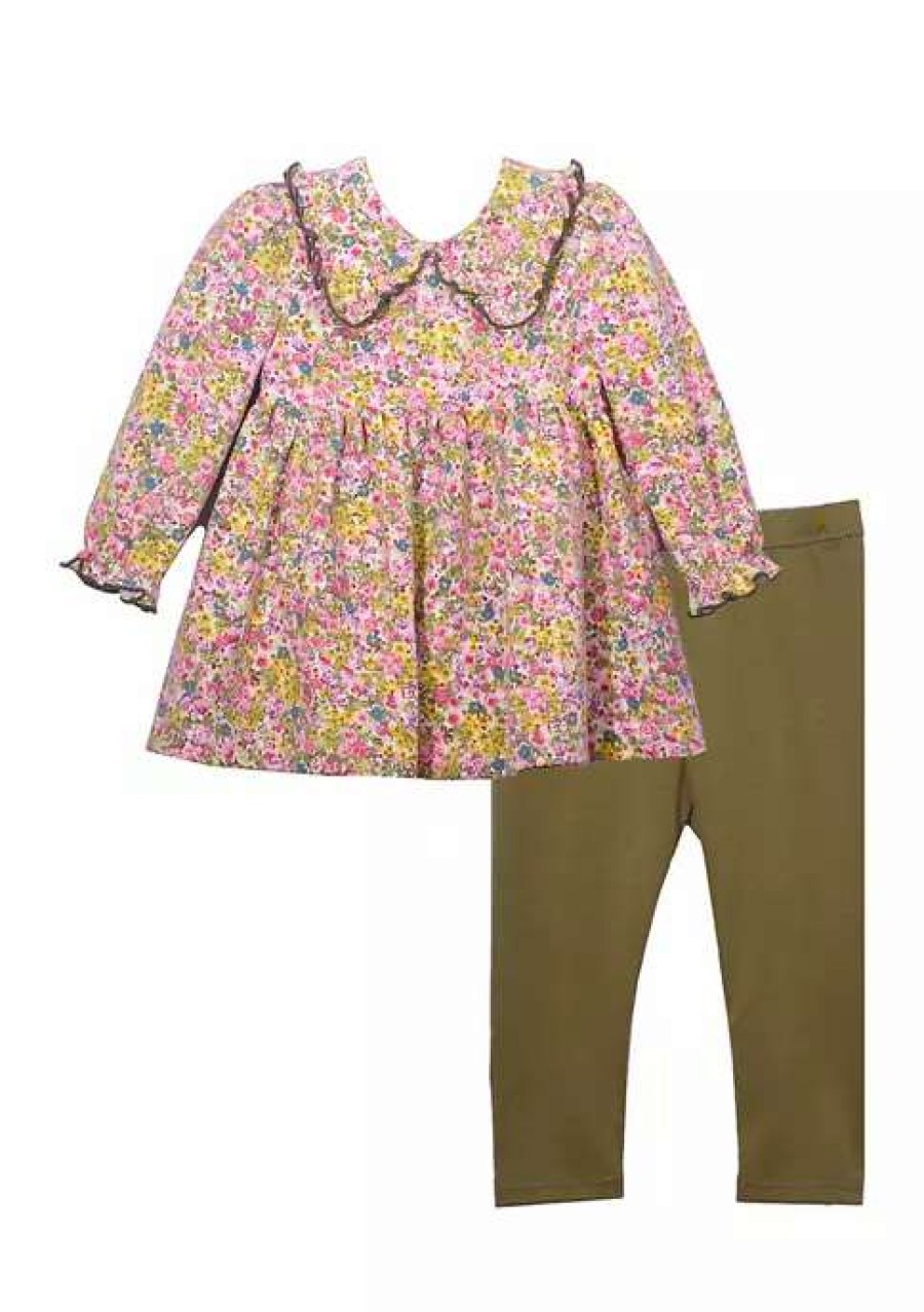 Kids * | Flash Sale Bonnie Jean Girls 4-6X Long Sleeve Knit Floral Set Olive