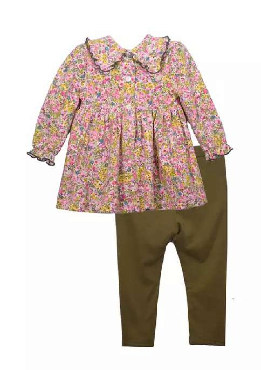 Kids * | Flash Sale Bonnie Jean Girls 4-6X Long Sleeve Knit Floral Set Olive