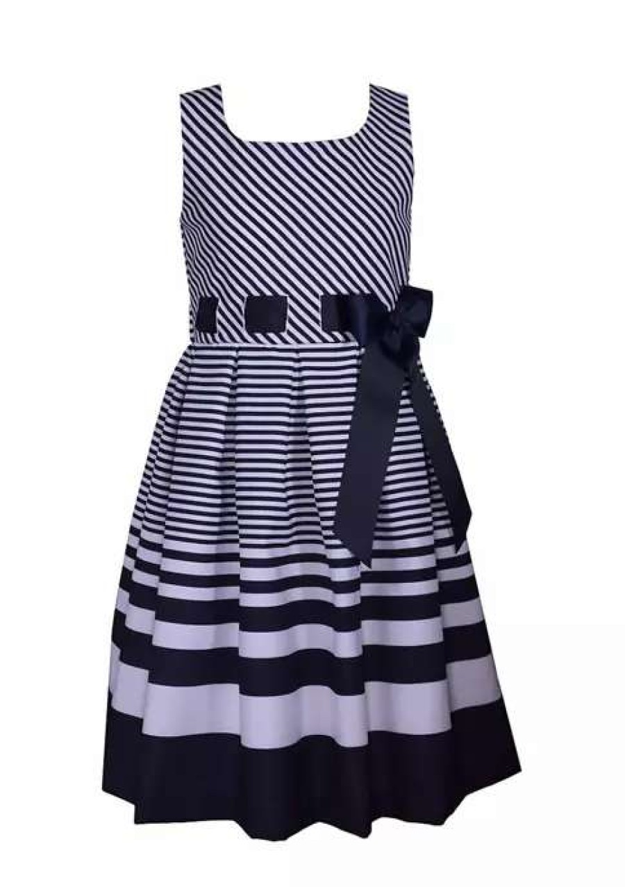 Kids * | Budget Bonnie Jean Girls 4-6X Nautical Striped Dress Navy