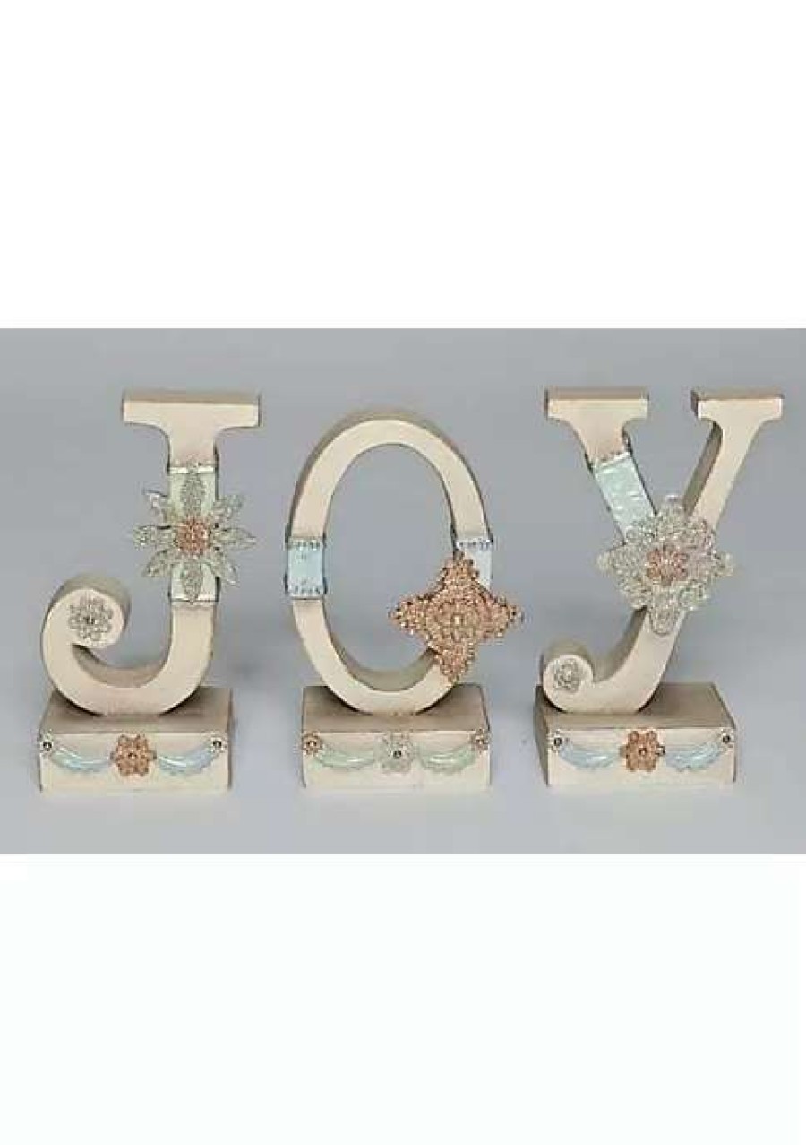 Home * | Discount Roman 3Pc Vintage Joy Christmas Tabletop Sign 7.5 Ivory