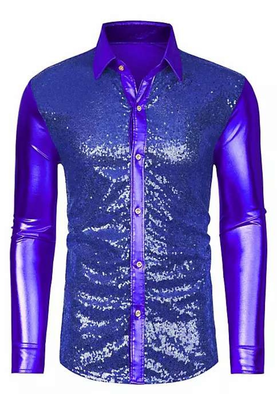 Men * | Best Pirce Lars Amadeus Men'S Sequin Dress Shirt Button Down 70S Disco Party Sparkly Metallic Shirt