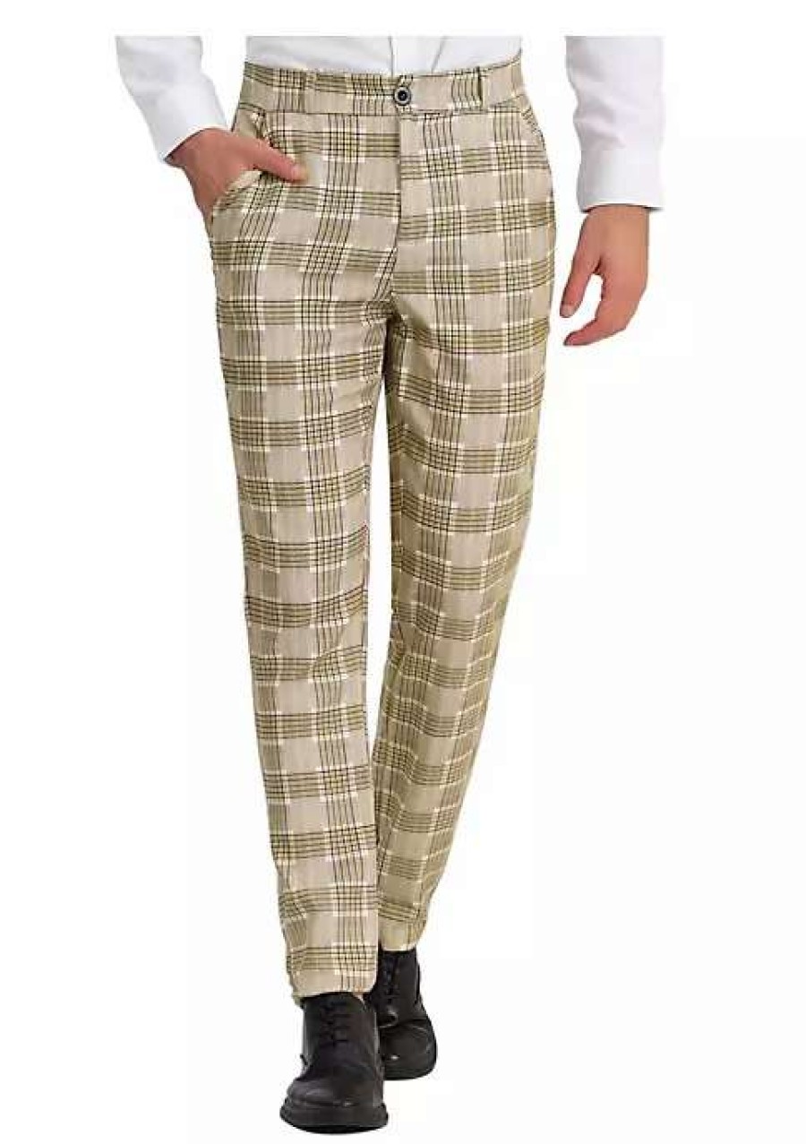 Men * | New Lars Amadeus Men'S Plaid Business Pants Classic Fit Flat Front Formal Trousers