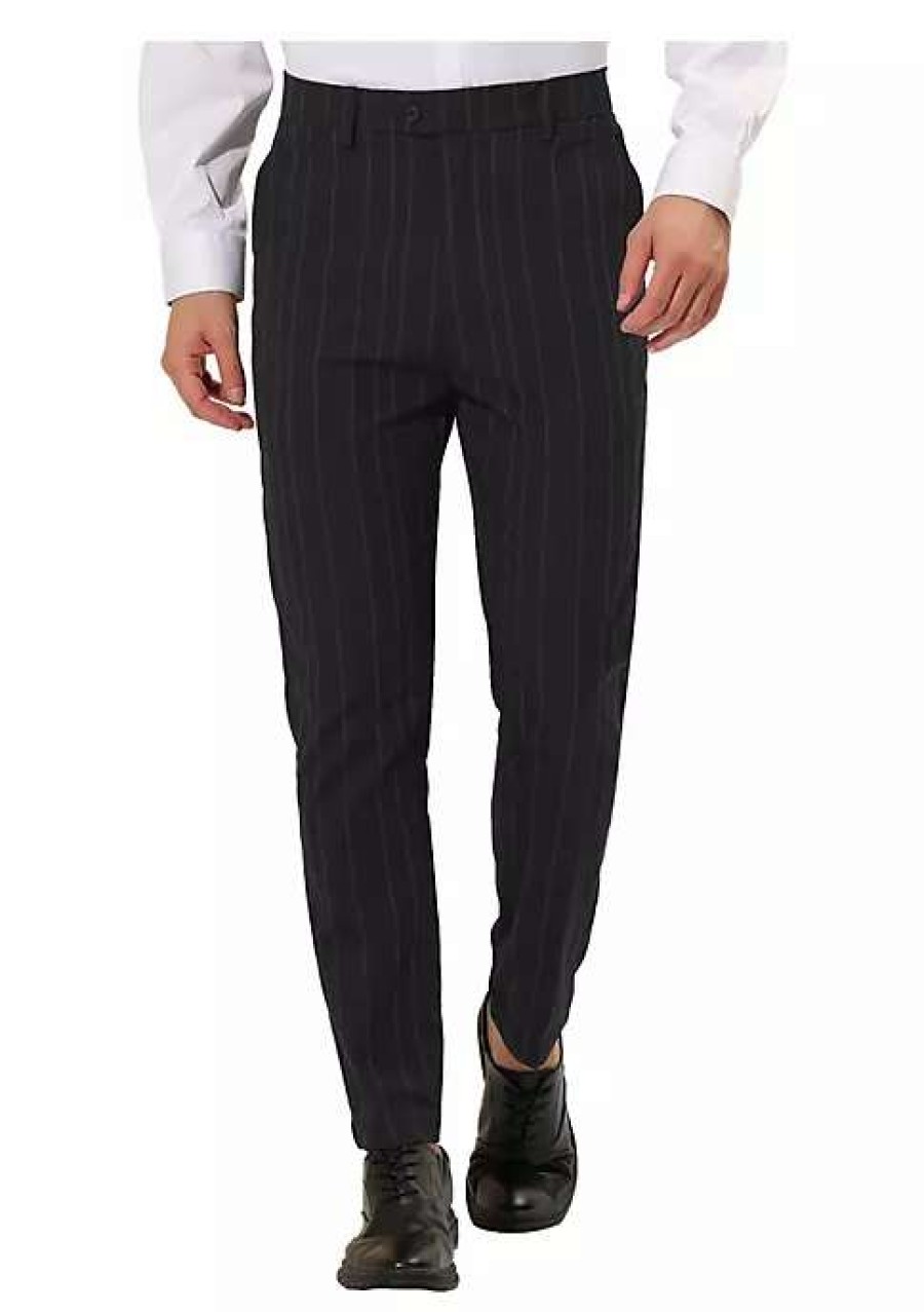 Men * | New Lars Amadeus Men'S Cropped Pants Slim Fit Flat Front Prom Business Striped Dress Pants