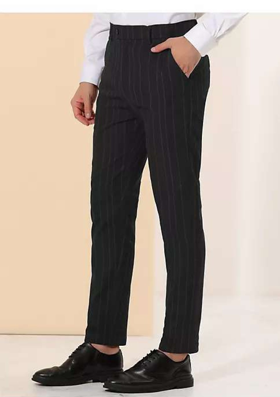 Men * | New Lars Amadeus Men'S Cropped Pants Slim Fit Flat Front Prom Business Striped Dress Pants