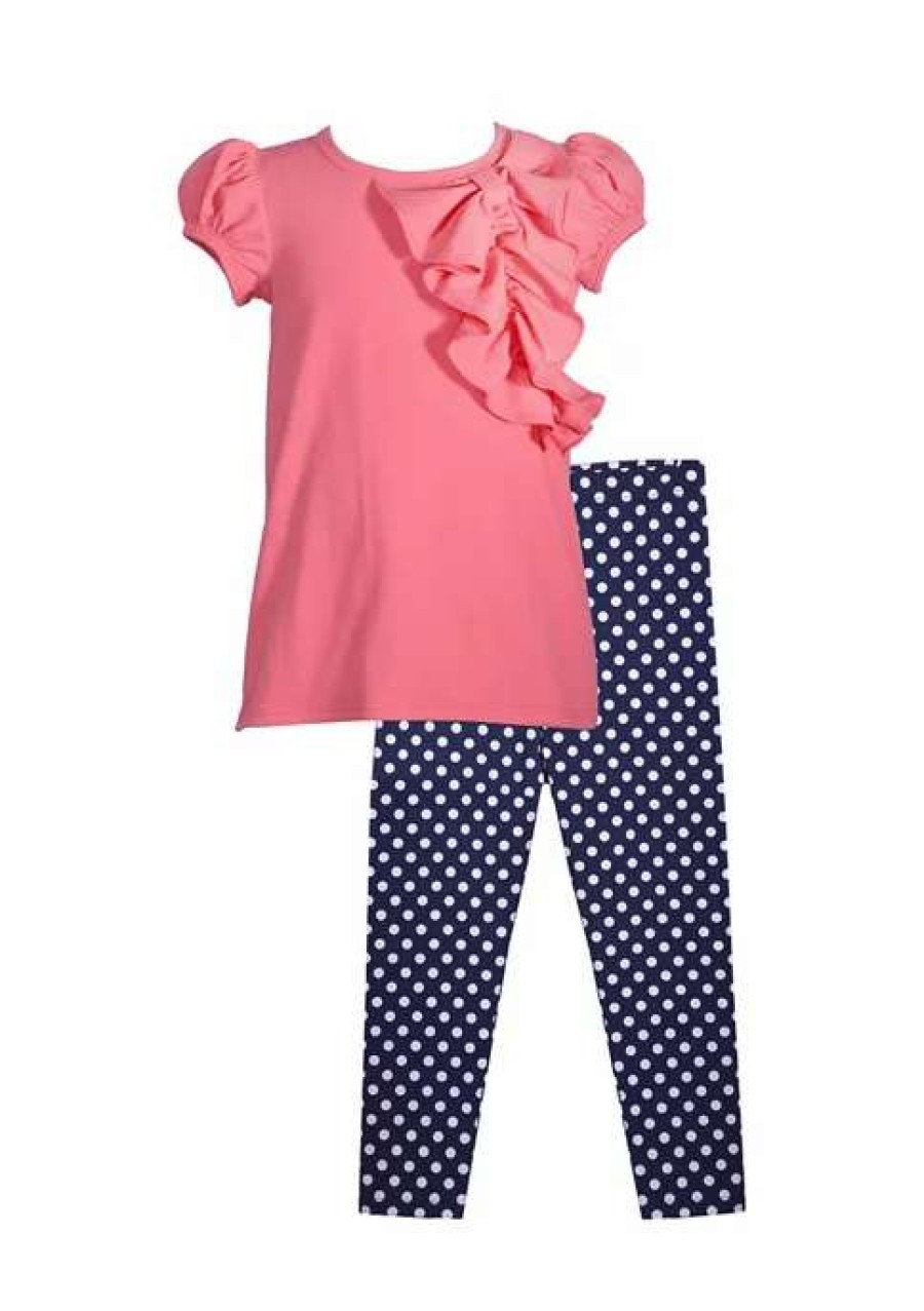 Kids * | Cheap Bonnie Jean Girls 4-6X Short Sleeve Solid Top And Polka Dot Leggings Set Coral