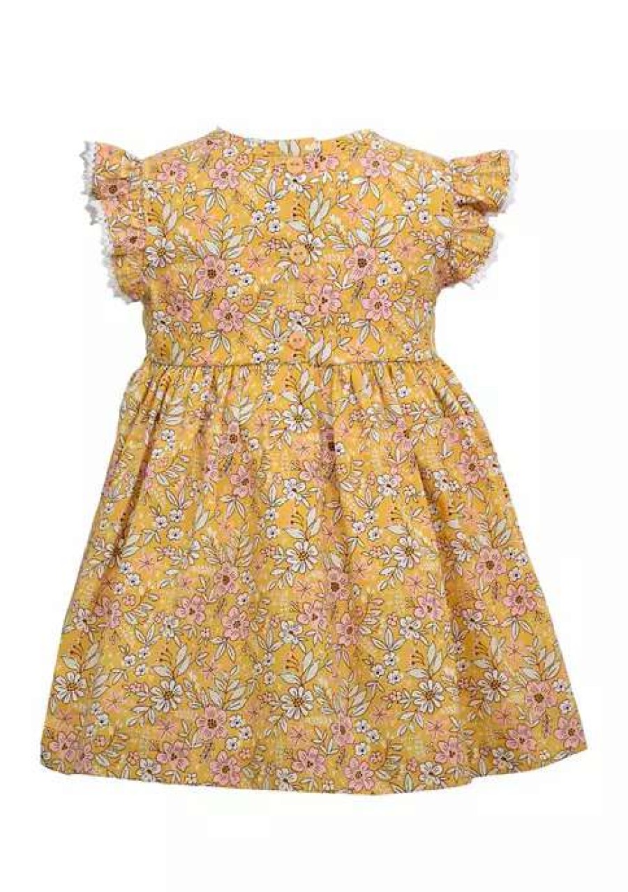 Kids * | Buy Bonnie Jean Toddler Girls Flutter Sleeve Floral Poplin Smocked Dress Tan