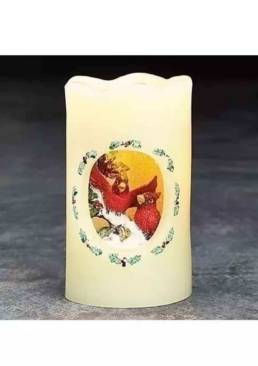 Home * | New Roman 5 Vibrantly Colored Cardinals Scene Flickering Flame-Less Led Candle White