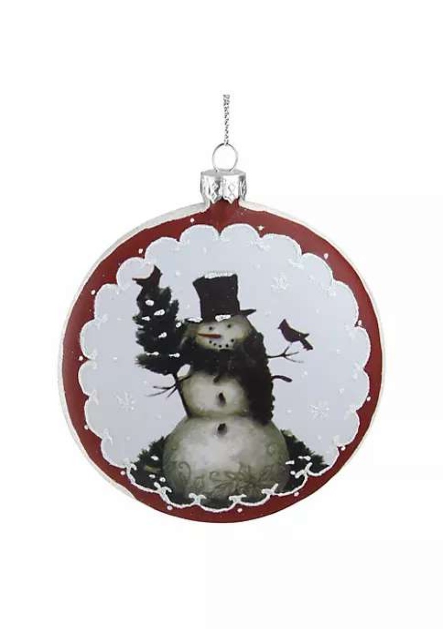 Home * | Hot Sale Roman 5 And Burgundy Snowman With Cardinals Glittered Christmas Tree Ornament White