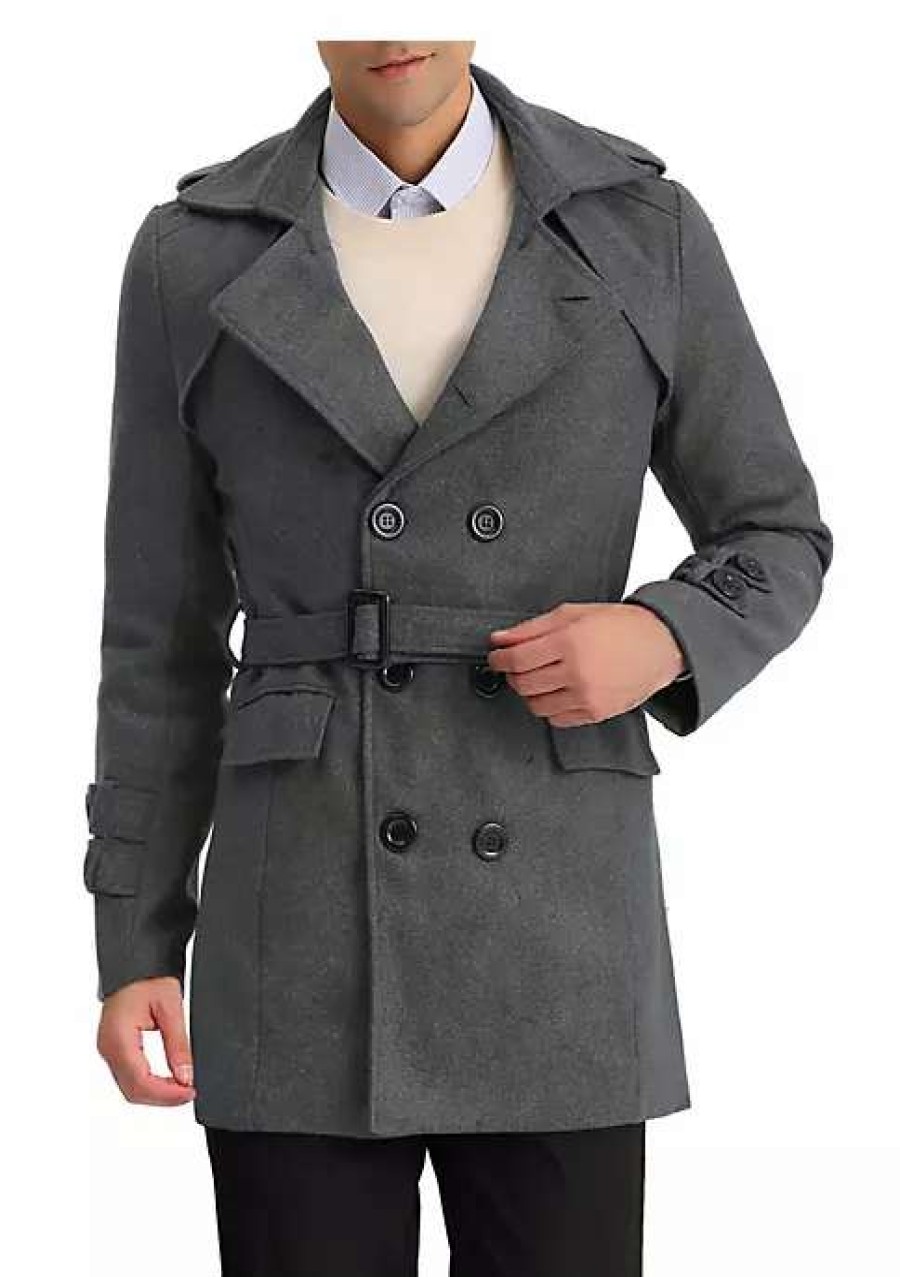 Men * | Cheapest Lars Amadeus Men'S Double Breasted Pea Coat Winter Mid-Long Trench Coat With Belt